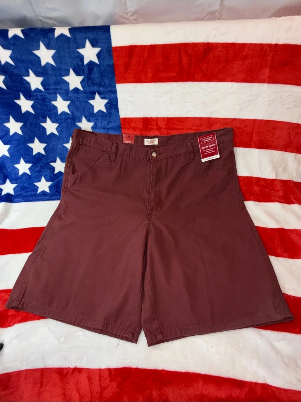 2 Levi's Men's 42 x 10 1/2” (long inseam), Shorts - Burgundy PRE STRESSED- Dirty